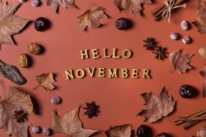 image of fall items and hello November