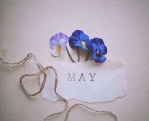 image of flowers and the word May written on a piece of paper