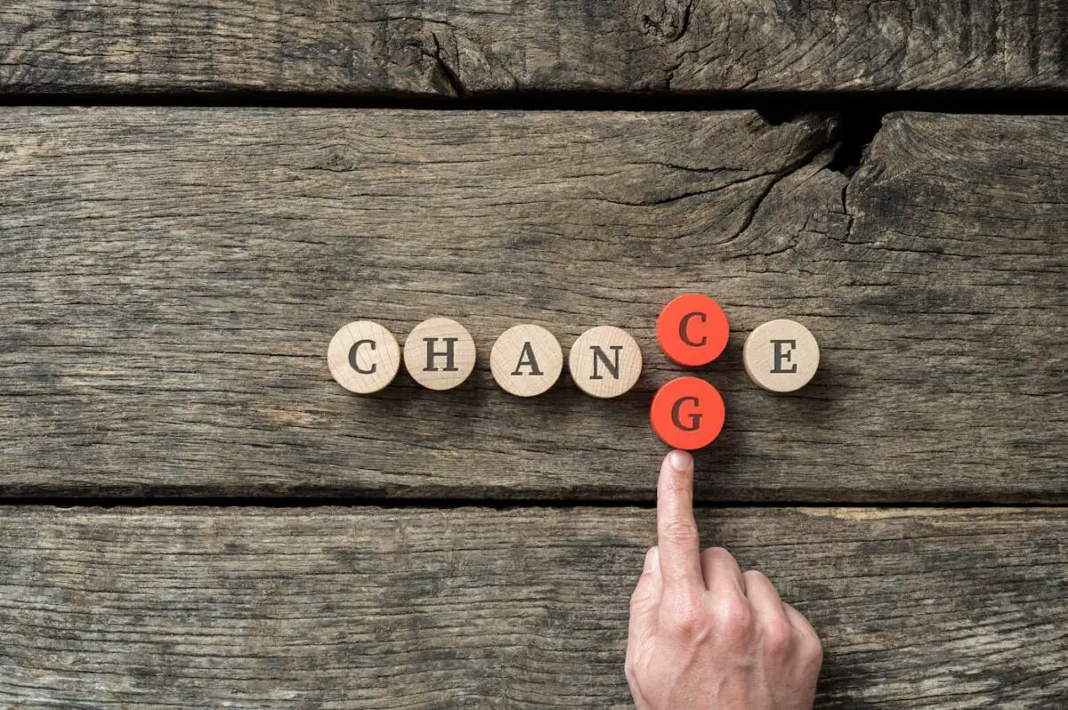 An image of words chance and change on a wooden background.