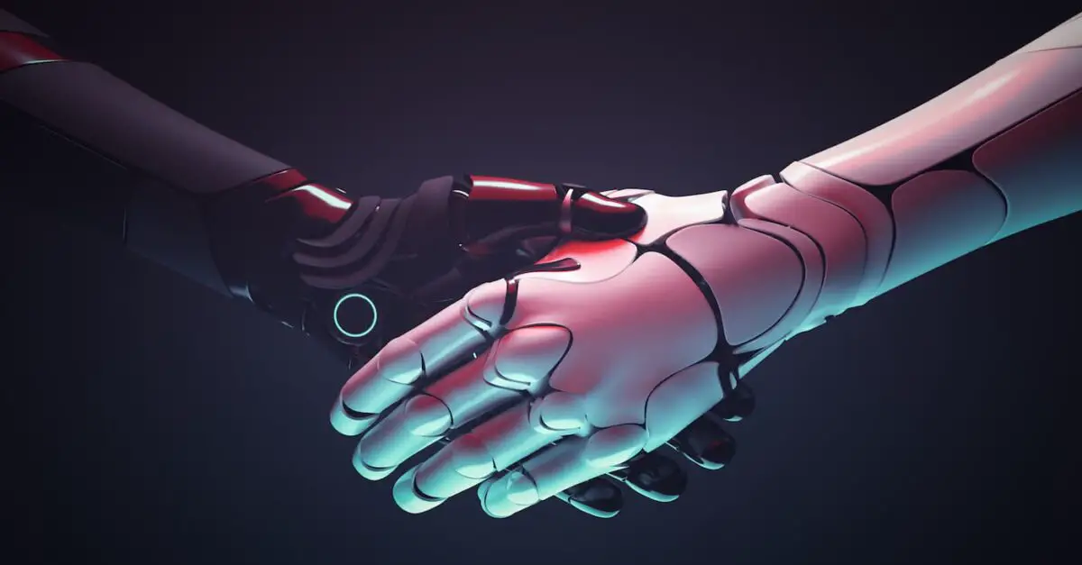 An image of robots shaking hands